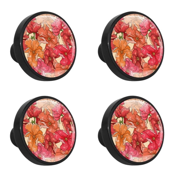 4 Pcs Red Flowers Knobs for Kitchen Cabinet Cupboard Dresser Bookcase Drawer Pulls Handles Round Home Decor