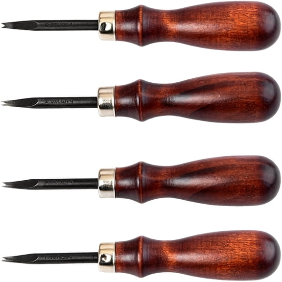 4 Pcs Red Handle Leather Edge Beveler Set, Steel Sharp Skiving Tool with Comfortable Grip Wooden Handle, Precision Edge Scraping for DIY Leather Craft, 5.7 x 1.0 x 1.0 in