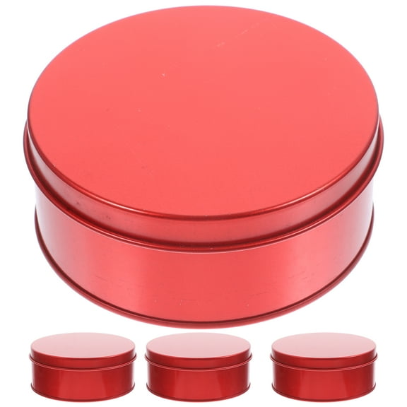 4 Pcs Red Large Cookie Tins with Lids Metal Storage Canister Biscuit Box Candy Tinplate