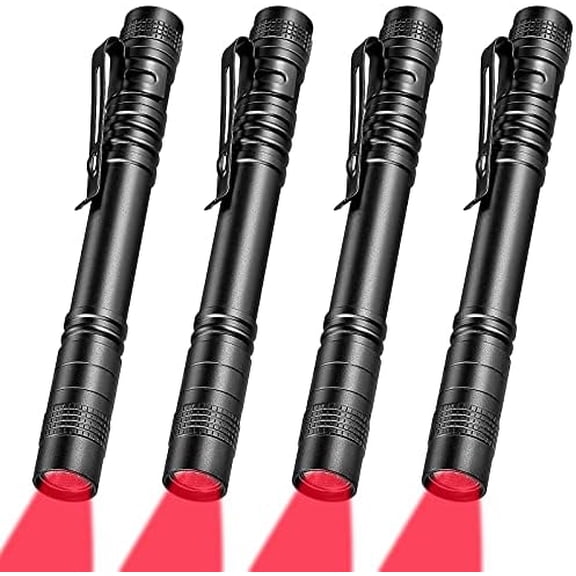 4 Pcs Red Light Flashlight Red LED Flashlight Pen Light Bright Torch for Night Astronomy Aviation Observation Turtle Safe Beach