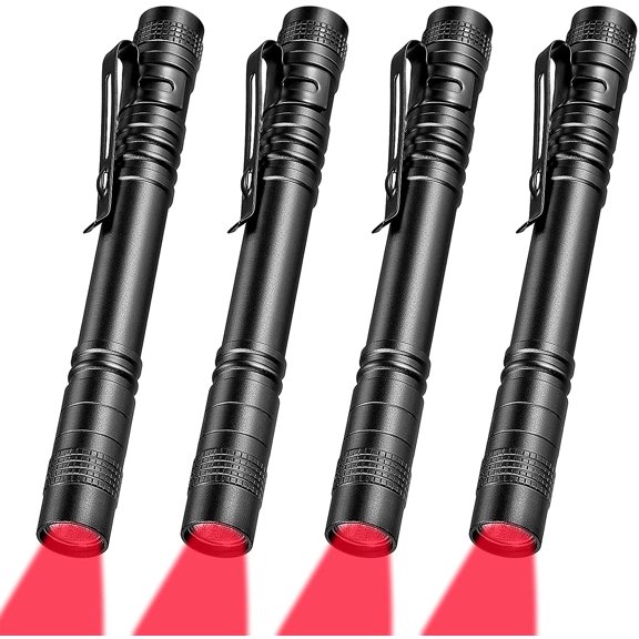 4 Pcs Red Light Flashlight Red LED Flashlight Pen Light Bright Torch for Night Astronomy Aviation Observation Turtle Safe Beach