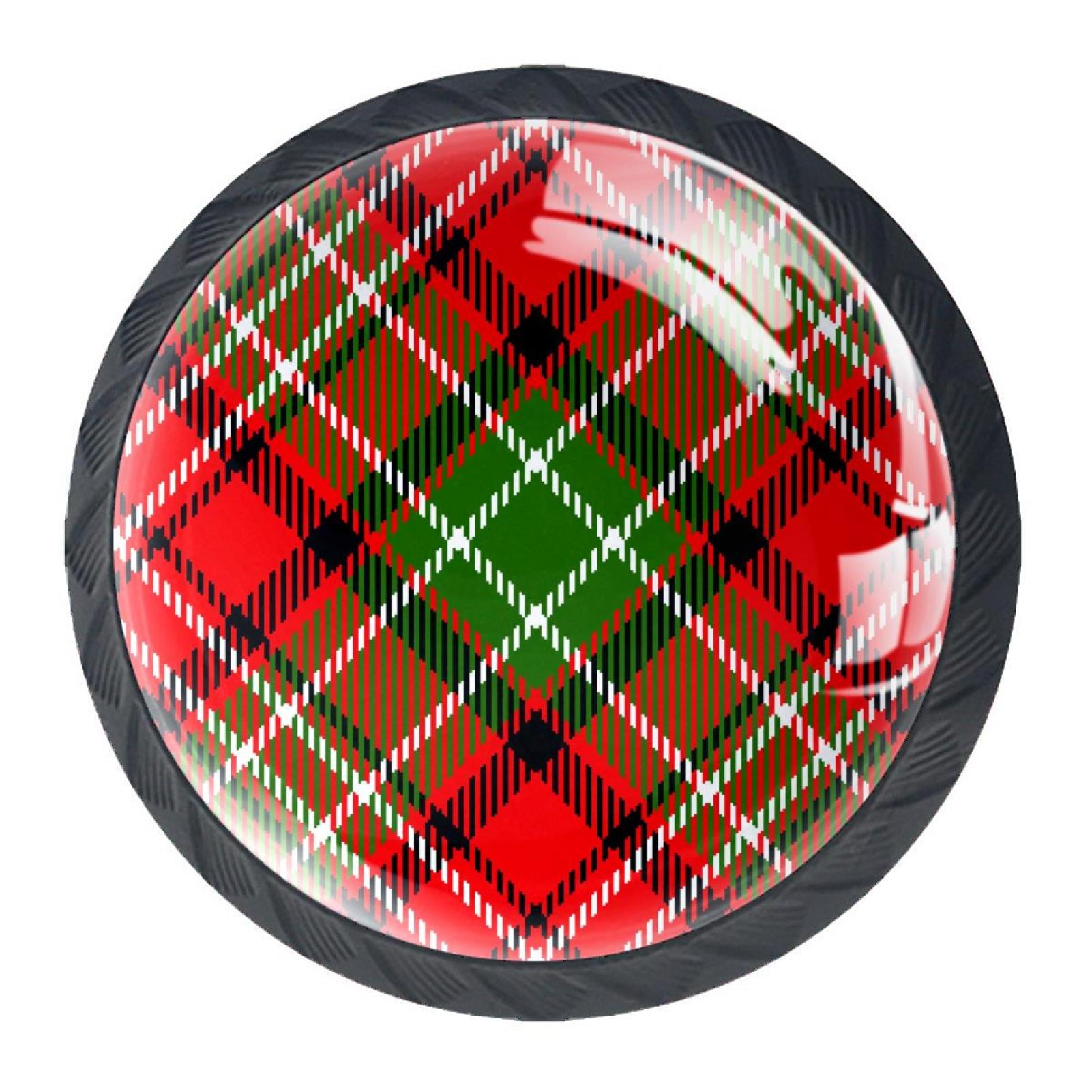 4 Pcs Red Plaid Pattern Knobs for Kitchen Cabinet Cupboard Dresser Bookcase Drawer Pulls Handles Round Home Decor