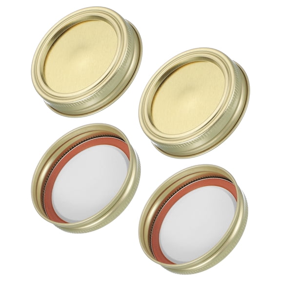 Uxcell 4Pcs Mason Jar Lids & Bands Set Split-type Canning Lids for Canning Golden(70mm)