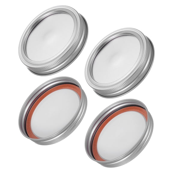 4 Pcs Regular Mason Jar Lids and Bands Set Split-type Canning Lids for Regular Mouth Mason Jar for Fermenting Pickling Meal Prep Freezing Preserving with Label, Silver(86mm)