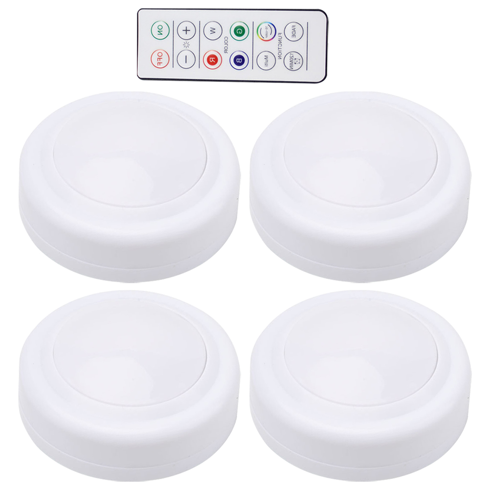 4 Pcs Remote Control Night Light Kitchen Hockey Pucks LED