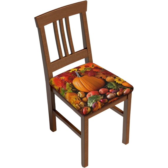 4 Pcs Removable Chair Seat Covers For Dining Room, Fruit Pumpkin Harvest Stretchable Office Kitchen Chair Slipcovers Cushion Protector Thanksgiving Sunflowers Furniture Decor, 16.9x16.9 Inches