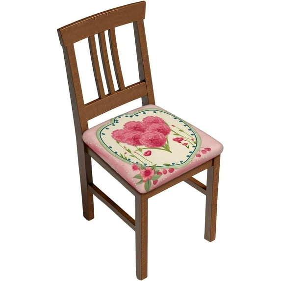 4 Pcs Removable Chair Seat Covers for Dining Room, Happy Mother''s Day Stretchable Wedding Party Chair Slipcovers Cushion Protector Pink Flowers Furniture Decor, 16.9x16.9 Inches