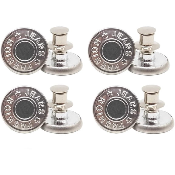 4 Pcs Replacement Buttons for Jeans,17Mm Adjustable Metal Pants Tightener,No-Sew Jean Buttons for Loose Jeans,Metal Pants Button Tightener,Instant Metal Buttons,Removable Jean Buttons,Silver