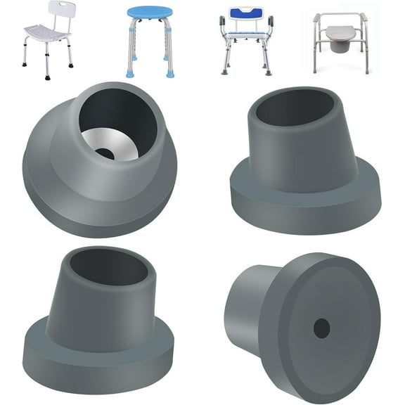 4-Pack Replacement Feet for Shower Chair and Bath Seat, Heavy-Duty Rubber Leg Caps for Shower Stools (Fits 1-1/8" Diameter，grey)