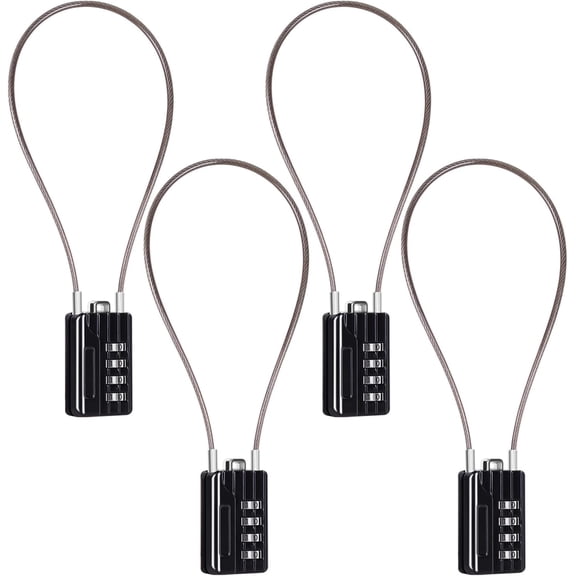 4 Pcs Resettable Combination Padlock, 1-3/16" Width Body with 32cm Extrem Long Cable, 4 Digit Combo Cable Lock for Suitcase, Travel Bag, Gym Lockers, Filing Cabinets,Pack of 4 Black