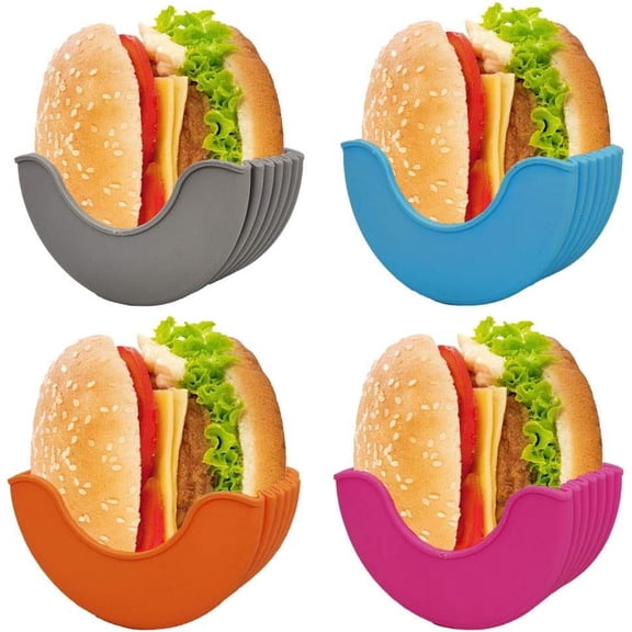 4 Pcs Retractable Burger Fixed Box TIK Tok New Trends Hamburger Buns Burger Holder Reusable Hamburger Box Silicone Rack Holder Burger Box Dishwasher Safe & BPA-Free, 4 Color
