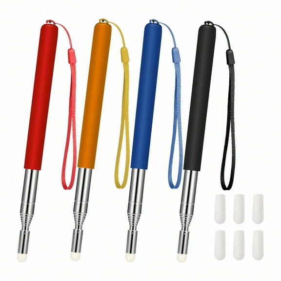 4 Pcs Retractable Pointer with Lanyards and 6 Pcs Extra Felt Nibs for Classroom,10.6"~47"