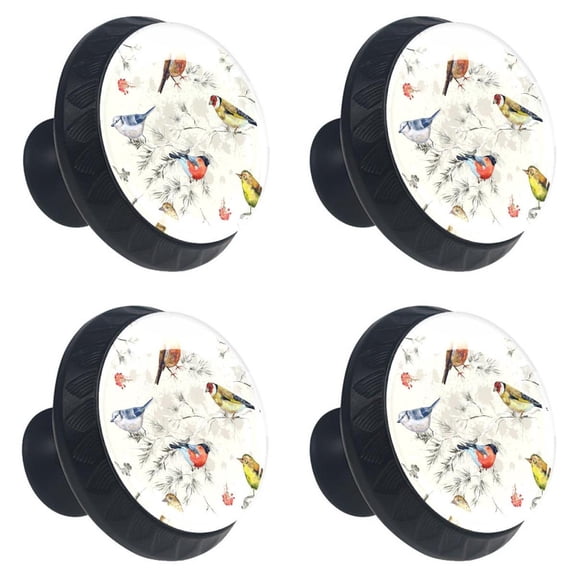 4 Pcs Retro Birds Floral Knobs for Kitchen Cabinet Cupboard Dresser Bookcase Drawer Pulls Handles Round Home Decor
