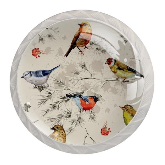 4 Pcs Retro Birds Floral Knobs for Kitchen Cabinet Cupboard Dresser Bookcase Drawer Pulls Handles Round Home Decor
