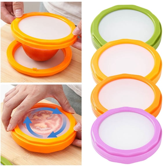 4 Pcs Reusable Onion Tomatoes Silicone Fruit And Vegetable Oxidation Storage Refrigerator Fruit Veggie Holder Containers For Fridge (orange Purple Red And Yellow)