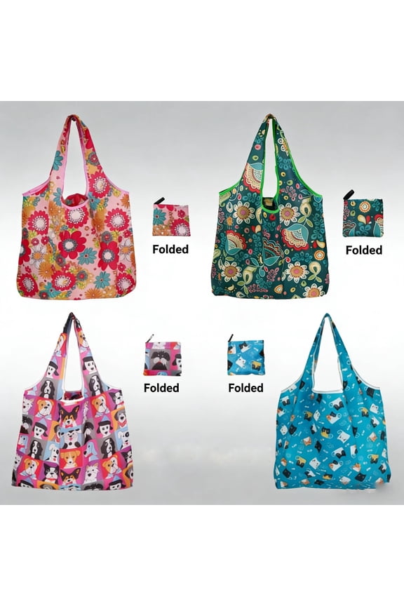 4 Pcs Reusable Shopping Bags Foldable, Machine Washable Shopping Grocery Bags in Pocket , Eco-Friendly Travel Recycle Shopping Bags