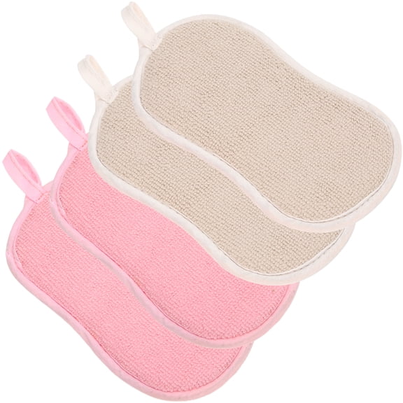 FONDOTIN Microfiber Scrubber Pads 4-Pack, Cleaning Sponges 7.47x3.54x0.39in for Kitchen and Household Use