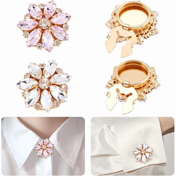 4 Pcs Rhinestone Buttons Cover 1.1inch Sleeve Flower Buttons Cover Detachable Shirt Button Clips for DIY handcrafting
