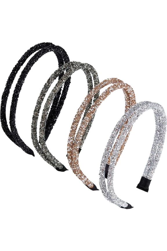 4 Pcs Rhinestone Headband Double Crystal Side Imitation Diamond Hoop Thin Band for Women Girls Hair Accessory