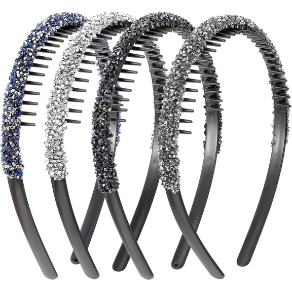 4 Pcs Rhinestone Headband with Teeth Non Slip Zig Zag Hair Band Sparkly Diamond Hairbands Plastic Comb Hair Accessories for Women