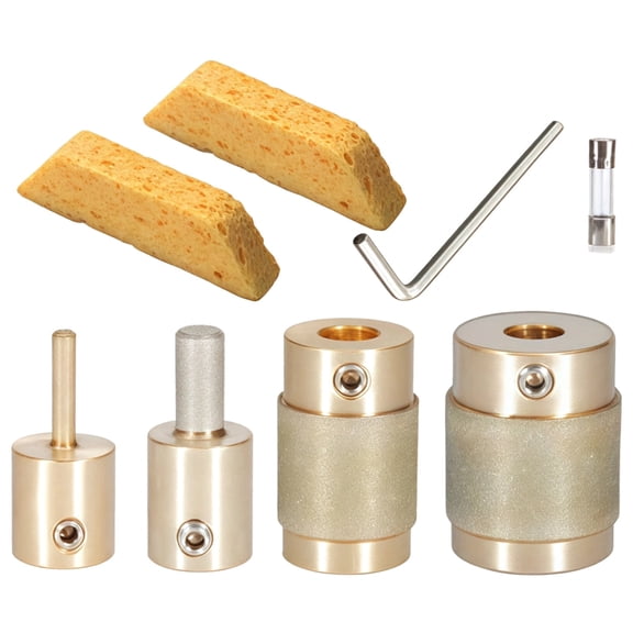 4-Piece Diamond-Coated Stained Glass Grinding Bit Set (MCB Series) Assorted Shapes, featuring Brass Cores and Included Tools; Suitable for Grinding and Edging Applications.