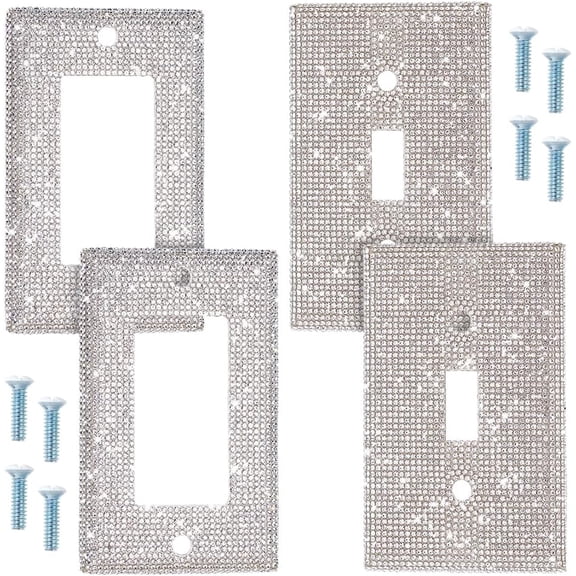4 Pcs Rhinestones Outlet Covers 2 Style Silver Shiny Wall Plate Light Switch Cover Decorative Outlet Durable Switch Covers Outlet Covers for Bedroom Accessories Home Decor for DIY