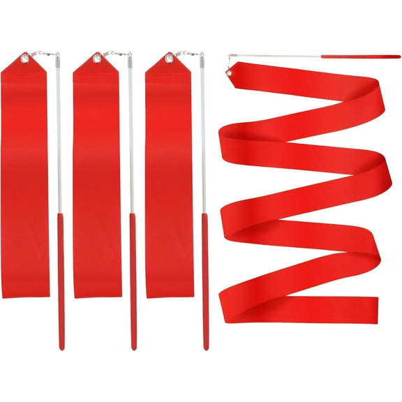 4 Pcs Rhythmic Dance Ribbons Gymnastics Ribbons with Dancer Wand Dancing Ribbons Streamers Fits Artistic Dancing Gymnastics Circus Carnival Talent Shows Baton Stick Twirling