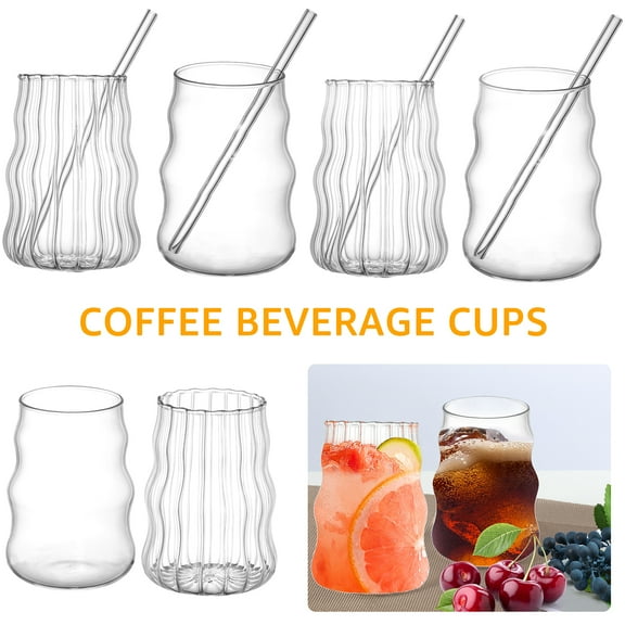 4 Pcs Ribbed Glass Cups,17 Oz Vintage Drinking Glassware with Wave Shape Design, Bubble Cups for Iced Coffee,Juice, everage,Milk,Cocktails,Bubble Tea and More