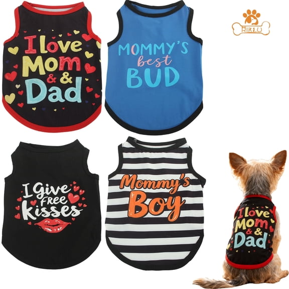 4 Pcs Riklu Dog Shirts for Small Dog, Pet T-Shirts Clothes Vest for Puppy Boy Girl