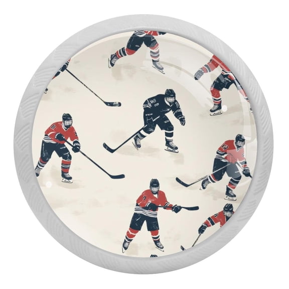 4 Pcs Rink Ice Hockey Players Crystal Glass Drawer Knob Pull Handle Ergonomic 30mm Glow in The Dark Furniture Cabinet Handle for Kitchen Dresser Cupboard Wardrobe