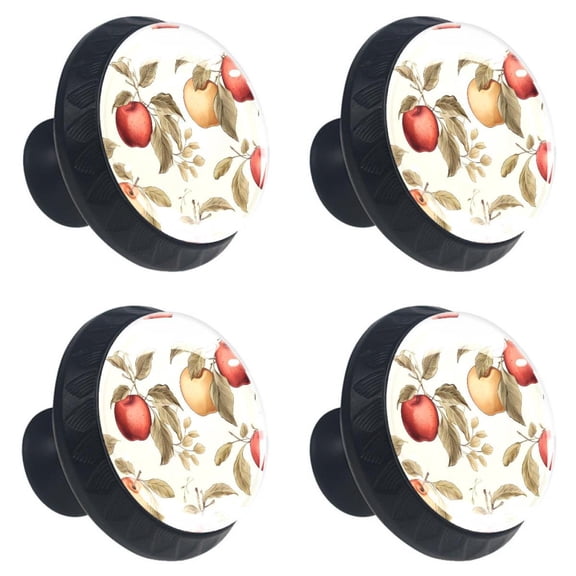 4 Pcs Ripen Apples Print Cabinet Knobs 30mm Round Crystal Glass Drawer Handles Pulls with Screws for Kitchen Cupboard Wardrobe Closet Dresser, Home&Office