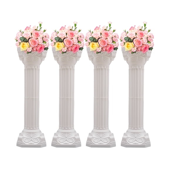 4 Pcs Roman Column Wedding Decorative Stands, Plastic Pedestal Stands White