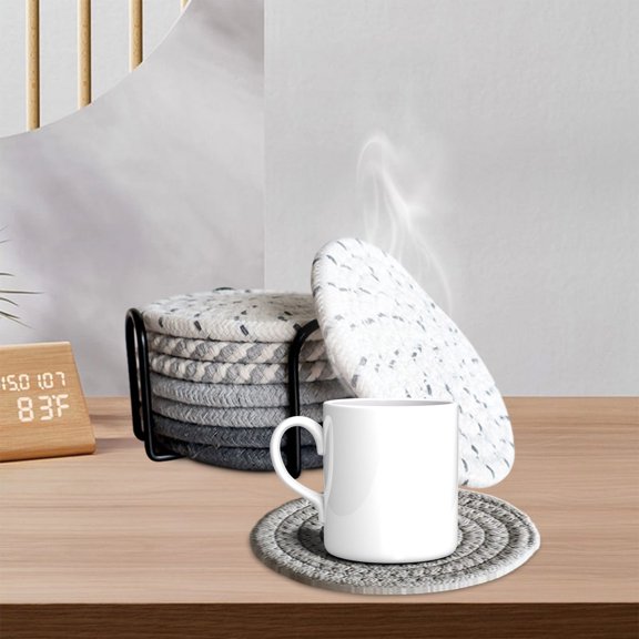 4 Pcs Rope Woven Coasters,Heat Insulation Absorbent Cup Mats,Boho Round Drink Mats for Coffee,Tea,Kitchen,Office,Home Decor