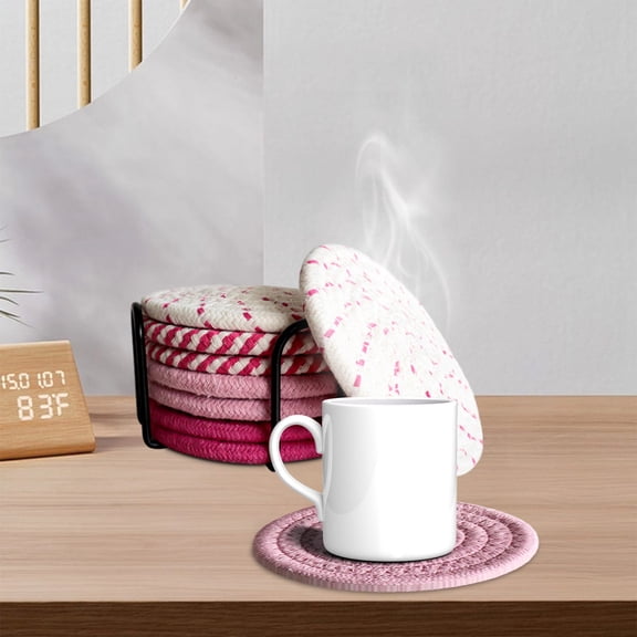 4 Pcs Rope Woven Coasters,Heat Insulation Absorbent Cup Mats,Boho Round Drink Mats for Coffee,Tea,Kitchen,Office,Home Decor