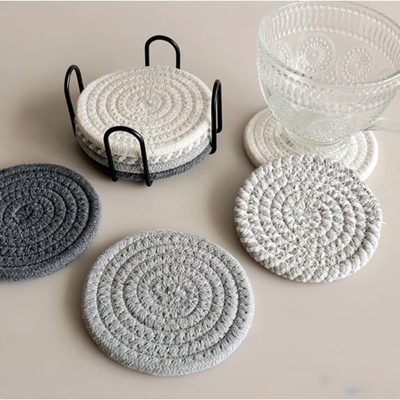 4 Pcs Rope Woven Coasters,Heat Insulation Absorbent Cup Mats,Boho Round Drink Mats for Coffee,Tea,Kitchen,Office,Home Decor