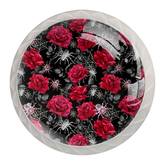 4 Pcs Rose Spider Net Grey Knobs for Kitchen Cabinet Cupboard Dresser Bookcase Drawer Pulls Handles Round Home Decor