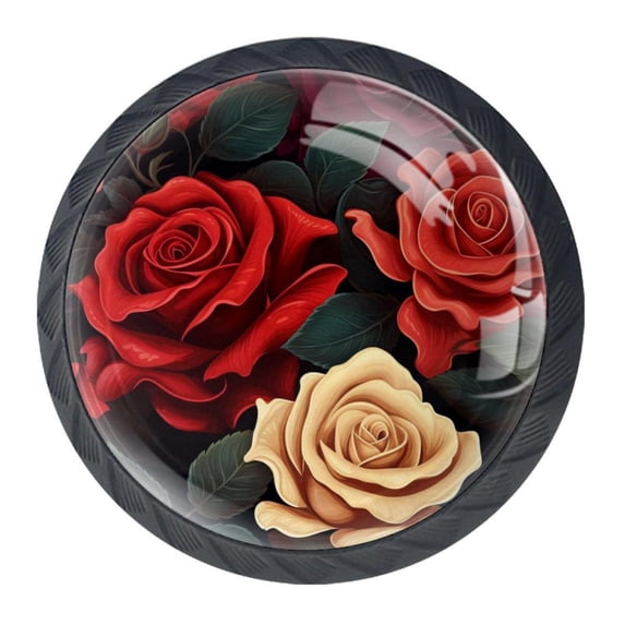 4 Pcs Roses Knobs for Kitchen Cabinet Cupboard Dresser Bookcase Drawer Pulls Handles Round Home Decor