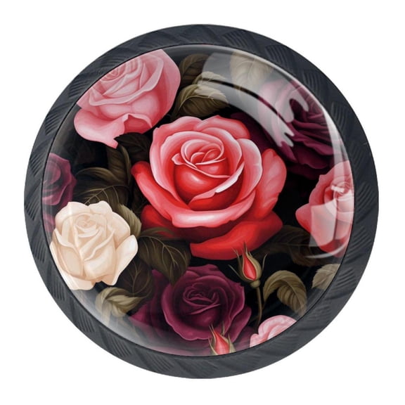 4 Pcs Roses Knobs for Kitchen Cabinet Cupboard Dresser Bookcase Drawer Pulls Handles Round Home Decor
