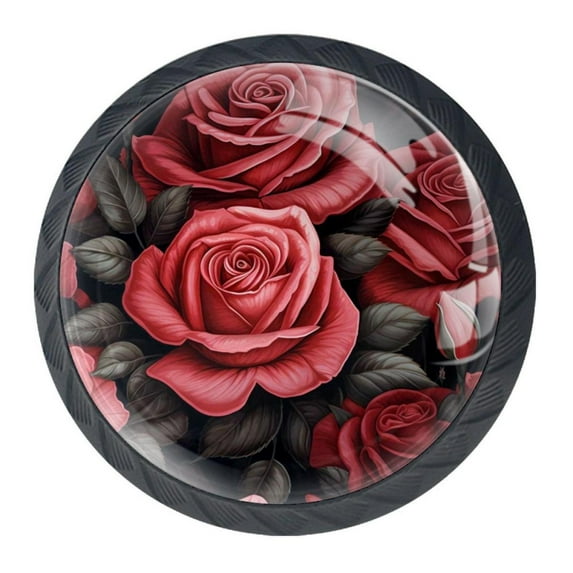 4 Pcs Roses Knobs for Kitchen Cabinet Cupboard Dresser Bookcase Drawer Pulls Handles Round Home Decor