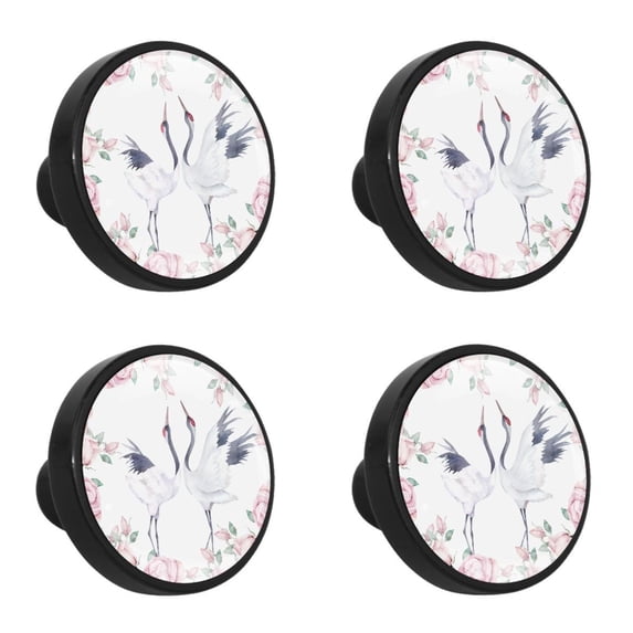 4 Pcs Roses and Crane Knobs for Kitchen Cabinet Cupboard Dresser Bookcase Drawer Pulls Handles Round Home Decor