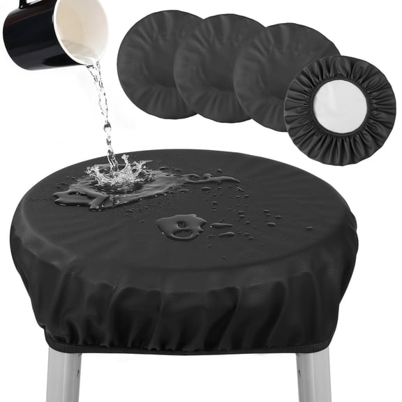 4 Pcs Round Bar Stool Covers, Waterproof PU Leather Seat Protector, Elastic Slipcover for Stool, Salon Chair, Spa, Tattoo, Clinic, Scratch-Resistant Replacement, Fits 13.413.8 in