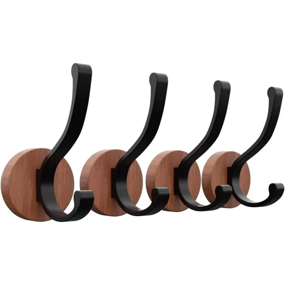 4 Pcs Round Brown Wood Coat Hooks Wall Mounted For Hanging Towel Hat Bag Hanger