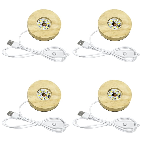 4 Pcs Round Light Base, 3.1 in LED Display Stand, USB Powered Warm Glow for Home Decor