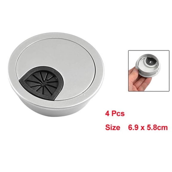 4 Pcs Round Shape Silver Tone Plastic Desk Grommet Table Hole Cover