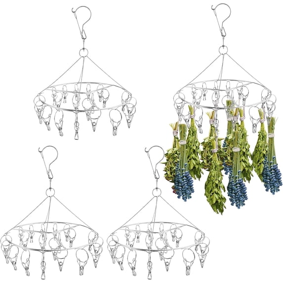 4 Pcs Round Stainless Steel Hanging Herb Drying Rack, 20 Hooks Space ...