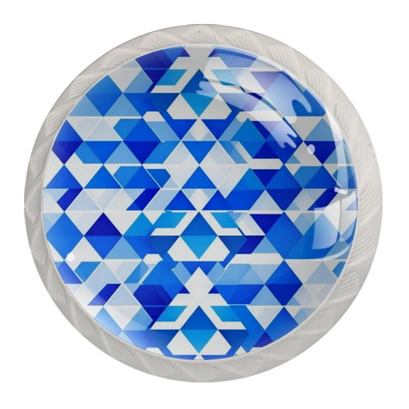 4 Pcs Round White Knobs for Kitchen Cabinet Cupboard Dresser Bookcase Blue and White Geometry Drawer Pulls Handles Home Decor