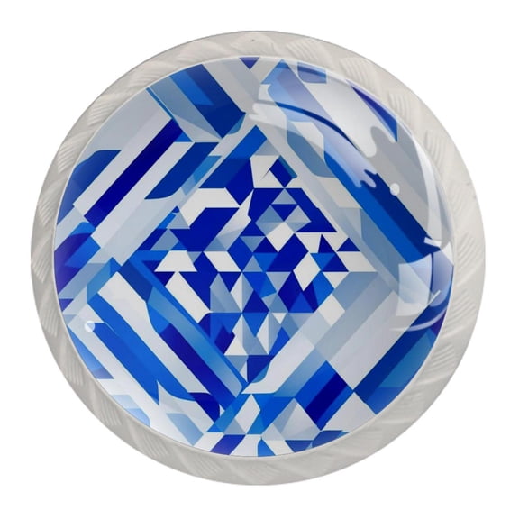 4 Pcs Round White Knobs for Kitchen Cabinet Cupboard Dresser Bookcase Blue and White Geometry Drawer Pulls Handles Home Decor
