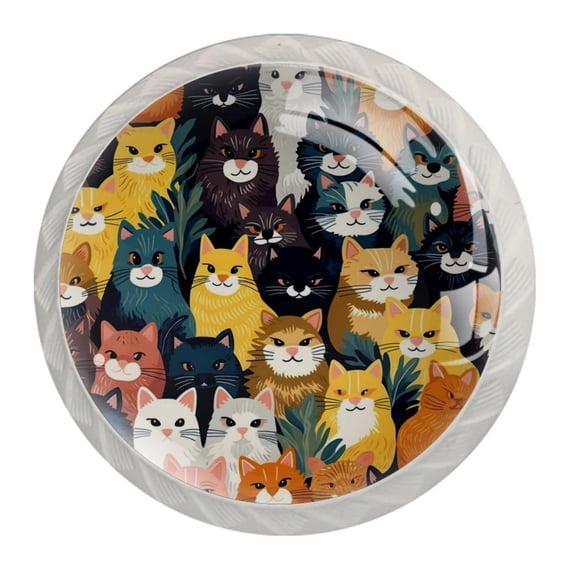 4 Pcs Round White Knobs for Kitchen Cabinet Cupboard Dresser Bookcase Cartoon Cat Drawer Pulls Handles Home Decor