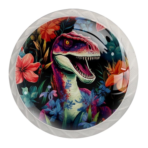 4 Pcs Round White Knobs for Kitchen Cabinet Cupboard Dresser Bookcase Cartoon Dinosaur Drawer Pulls Handles Home Decor