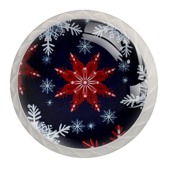 4 Pcs Round White Knobs for Kitchen Cabinet Cupboard Dresser Bookcase Christmas Snowflakes Drawer Pulls Handles Home Decor